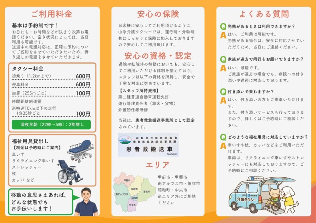 サンキュー介護タクシーリーフレット裏